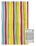 Summer Fun Vinyl Tablecloth Flannel Backed Stripes Yellow, Pink, Yellow, Green, Blue, White Indoor O