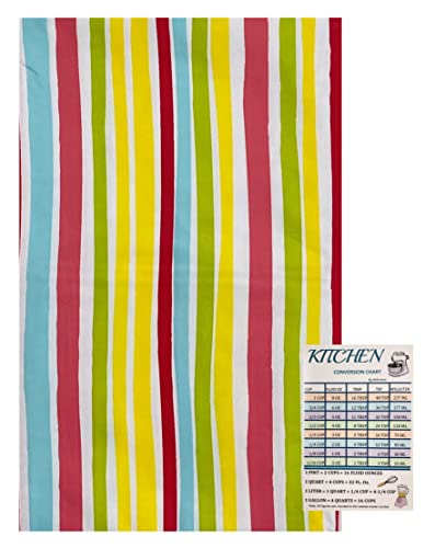 Summer Fun Vinyl Tablecloth Flannel Backed Stripes Yellow, Pink, Yellow, Green, Blue, White Indoor Outdoor With Custom Magnet (60 Inches Round), Multicolored #TOP26