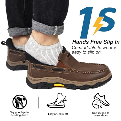 Men's Slip On Hands Free Leather Walking Work Loafers Slip-Ins Outdoor Dress Casual Cushioning Shoes2