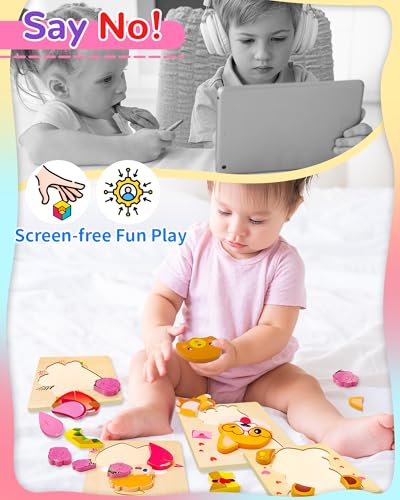 Image of Oomloid Toddler Valentines Wooden Puzzles Gifts for Kids, 4 Pack Valentines Day Toys Valentines Gifts for Kids Classroom, Valentines Day Party Favors for Toddlers Boys Girls