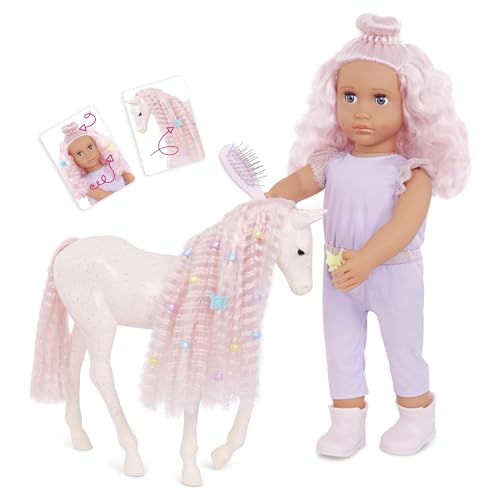 Our Generation - Elara und Lumina - 46 cm-Puppe & Pferdefohlen-Set - Passendes rosa Haar - Zubehör für Pflege und Styling - Vorgetäuschtes Spiel - Spielzeug für Kinder ab 3 Jahren
