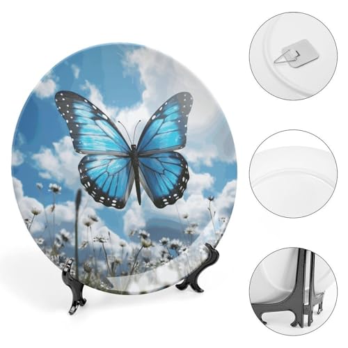 Plato Decorativo de Porcelana Hueso Mariposa Azul 6 pulgadas miniatura 4