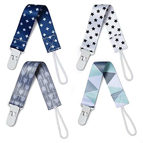 Image of BBHLIFE Pacifier Clips for Baby, 4 Pack BPA Free Pacifiers Holders Leashes for Teether Toy or Soothie, Fits All Pacifiers Baby Teething Toys(Plastic cilp) (A)