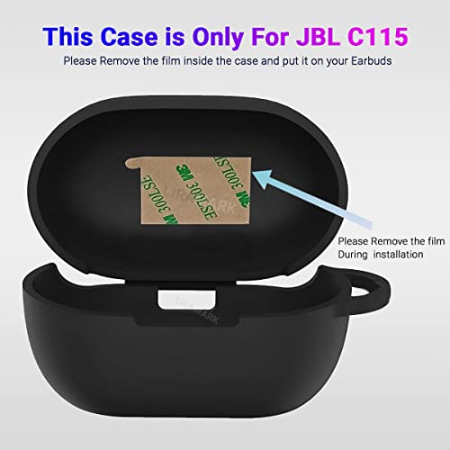 Image of LIRAMARK Shockproof Protective Silicone 360 Cover Case with Buckle Designed for JBL C115 TWS (Black)