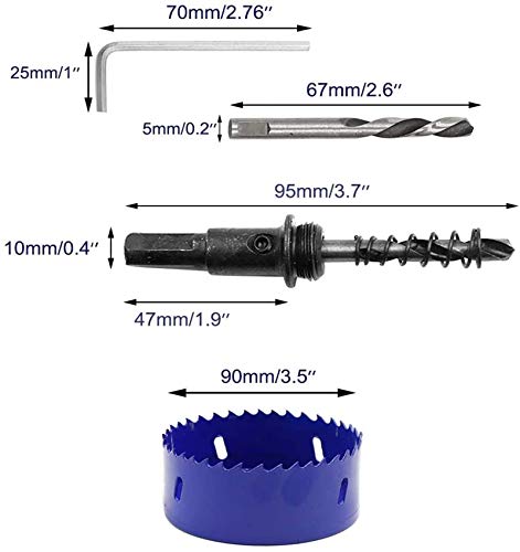 Image of Luomorgo 3.5 inch 90mm Hole Saw, 1 1 /4 inch Cutting Depth | HSS Bi-Metal, Hex Shank Drill Bit Adapter, For Wood Cornhole Boards Plastic Drywall Fiberboard