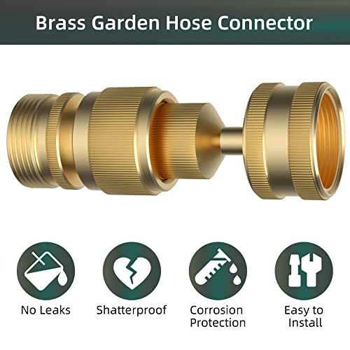 Image of Swivel All-Metal Garden Hose Adapter, Solid Brass 3 /4 inch Pipe Quick Connector | Male Female Flexible Pipe Kink Protector, Easy to Connect and Lock, Connect Outdoor Faucet to Garden Hose
