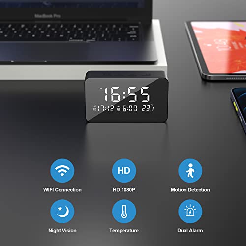 Hidden Camera Clock,1080P Wifi Wireless Mini Spy Camera Alarm Clock Surveillance Security Camera With Night Vision,Motion Detection Alarm,Nanny Cam Remote Viewing Live Streaming For Indoor Security #TOP1