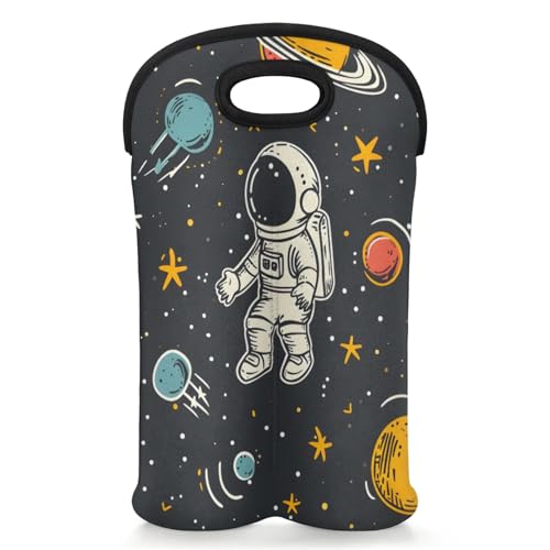 GzLeyigou 2 Bottles Cosmos Astronauts Wine Bag Sleeve Totes Neoprene Protective Wine Carrier Bag for Wine,Water, Champagne, Beer, Baby Bottles,Gift 14.5 x 10 Inches