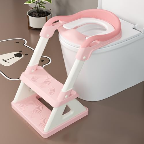Soul Chat 2 Potty Training Toilet Seat With Step Stool Ladder, Upgrade Triangular Stabilized Base 2-In-1 Toddler Toilet Seat With Splash Guard cover