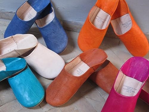 Moroccan Leather Babouche Slippers, Handmade Slippers, Sheepskin Slippers, Babouche, Mules, Hand Dyed, Organic. (6.5 UK / 40 EU / 8 US women's, Gold)2