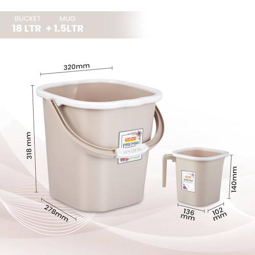 Image of RATAN PLASTICWARE Premia Bathroom Set (Bucket 18L X 1) + (Mug 1.5L X 1) + (Small Stool X 1) - Desert Rose|Light Weight and Easy to Carry|Perfect for Use in Bathrooms, Kitchen & Wet Utility Areas