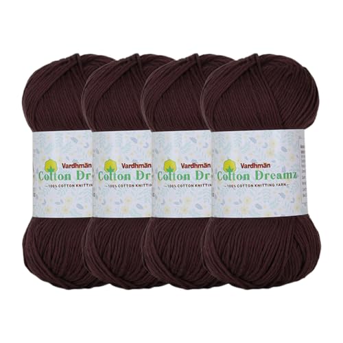 Image of Vardhman 100% Cotton Dreamz Light Weight Natural Thin Yarn | Pack-4 100g | Knitting & Crochet Projects | Soft Natural Yarn | Ideal for Garments, Summer Wear & Accessories | Mud Brown, CJH031 P4