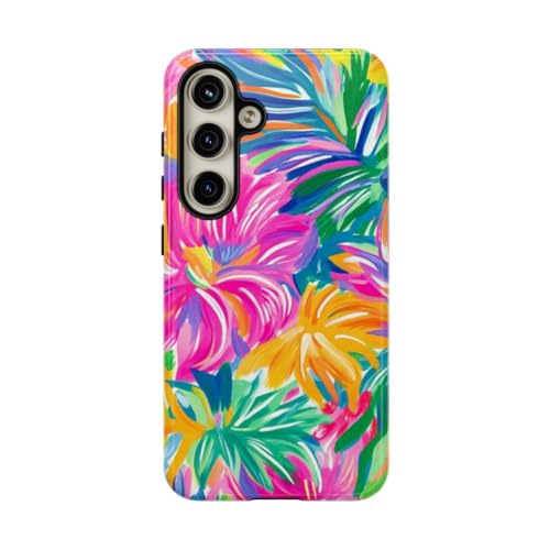 Coque rigide S24 fleurie motif floral tropical lumineux pour protection Samsung Galaxy