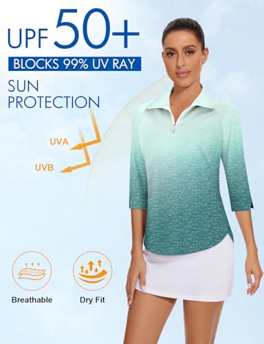 Image of Cucuchy Style Womens Golf Shirt 3 /4 Sleeve Quarter Zip Workout Tennis Tops Quick Dry UPF 50+ Shirts