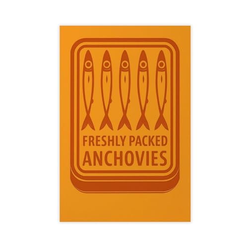 Poster anchois côtier rétro en toile orange 50x75 cm pour décoration marine