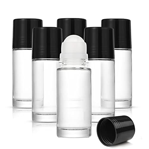 50ml/1.7oz Glass Roll On Bottles 6 Pack Empty Deodorant Bottles Refillable Essential Oil Container Travel Glass Roller Vials For DIY Sunscreen Moisturizer Perfume Aromatherapy