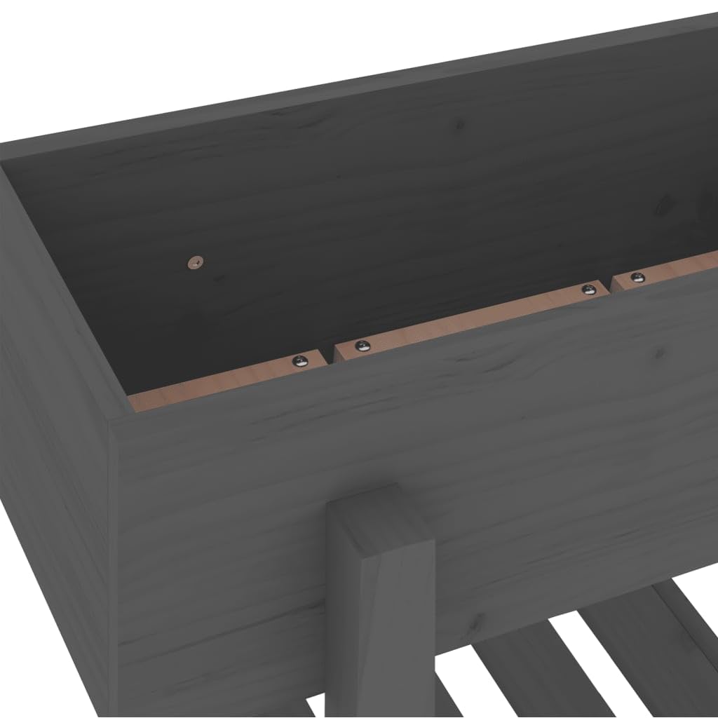 Macetero gris 62 x 30 x 69 cm de madera maciza de pino, bancal alto con estante para jardín, balcón y terraza, robusta jardinera para verduras y hierbas