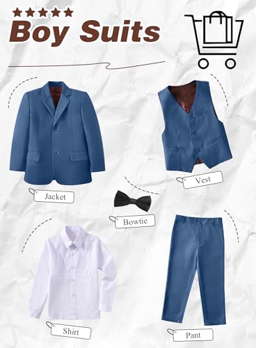 Image of Toddler Suits Slim Fit Suit for Boys,Formal Tuxedo Ring Bearer Outfit Kids Dress Clothes for Wedding,Adjustable Waist