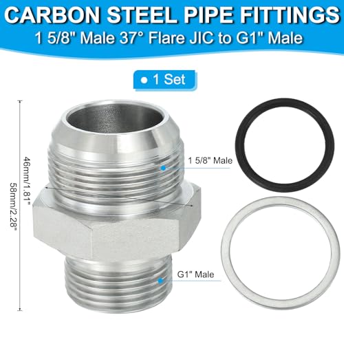Image of PATIKIL Hex Reducing Nipple Connectors Pipe Adapter 1 5 /8 inch Male 37 Flare JIC x 1 inch g Male, Pipe Fitting Reducer Nipple Adapter Plated Steel Hydraulic Fitting