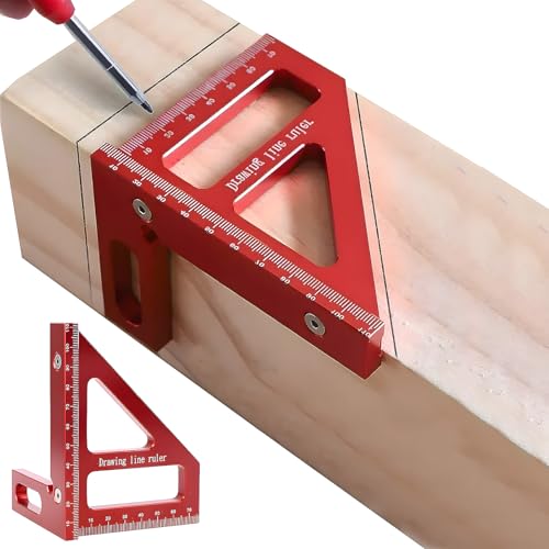 3D Multi Angle Measuring Ruler, 45/90 Degree Aluminum Alloy Woodworking Square Protractor,Carpenters Tools,Angle Measurement Tool,High Precision 3d carpenter square for Carpentry,Engineering,DIY (Red)