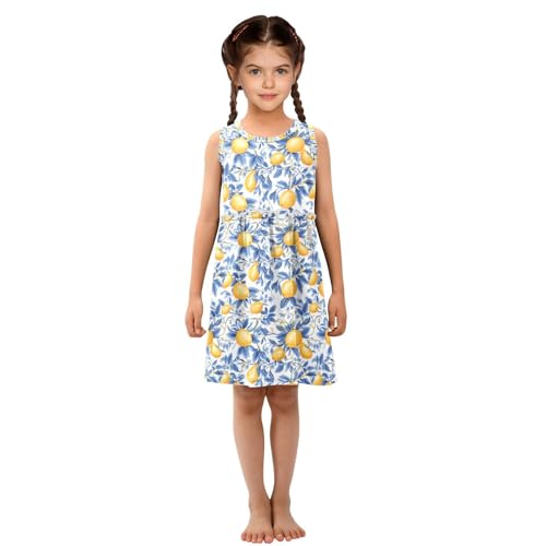 ALAZA Lemon Blue Leaves Girls Toddler Casual Dress for Summer Sleeveless Dresses Sundress 2-8 Years4