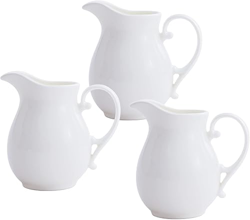 Miniatura 8 de TAMAYKIM Jarras de crema de cerámica de 3 onzas, mini jarra de crema, cremas clásicas de porcelana blanca para café, té, leche, mermelada, salsas,