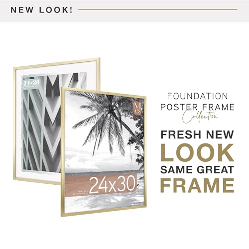Image of MCS Foundation 24x30 Poster Frame Traditional Brass, Vertical & Horizontal Wall Hanging Large Picture Frame for Photos, Posters & Art Prints (1-Pack)