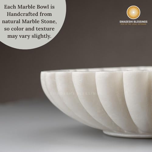 Image of SWADESHI BLESSINGS Handcrafted Marble Ruffle Urli Bowl for Home Decor | Traditional Decorative Bowl for Floating Flowers, Potpourri & Festive Decor Items | Pooja Decoration | Wedding /Return Gifts, 9 inch