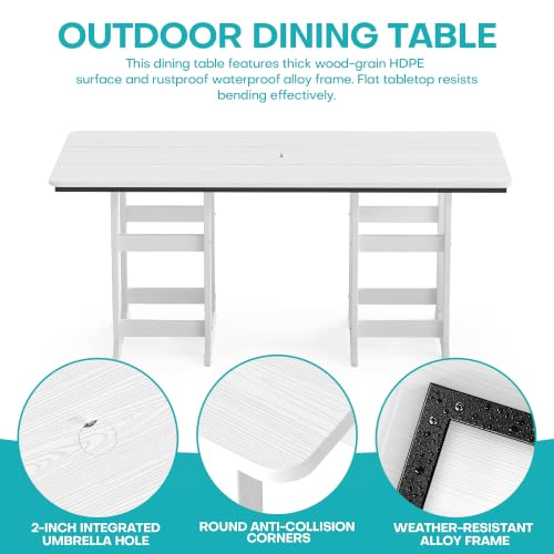 Image of 7-Piece Dining Set, HDPE Table & 6 Chairs, White | HDPE Dining Set: 69.1 inch Table + 6 Chairs, 380 lbs, 304 Stainless, All-Weather, No Rust No Crack, Outdoor Patio Garden