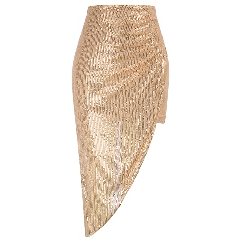 Damen Bleistiftrock Damen Vintage Bodycon Röcke Hohe Taille Dehnbar Bleistift Röcke Midi Röcke Pailletten Party Rock Hochzeit Röcke Rose Gold L Cover