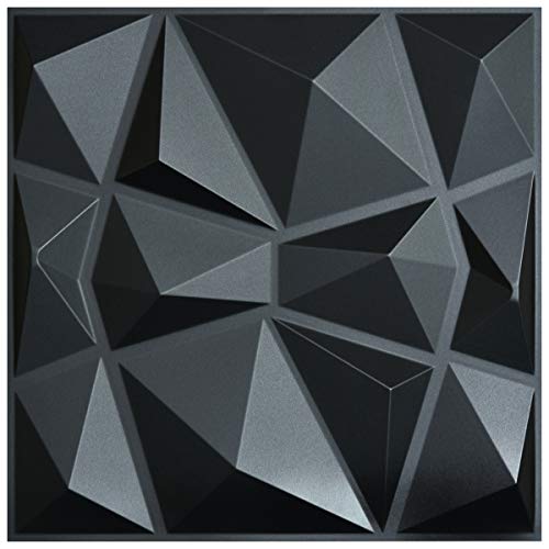 Art3d PVC Diamond Textured 3D Wall Panels, 19.7 x 19.7 in, 12-Pack, Black by Art3d - Used condition - US$27.02