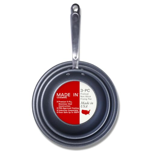 Made In Cookware - ProCoat Non Stick 3 Piece Frying Pan Set (Includes 8', 10', 12') - 5 Ply...