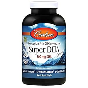 Carlson-Super-DHA-Gems-1000-mg-DHA-Supplements-640-mg-Fatty-Acids-Norwegian-Fish-Oil-Concentrate-Wild-Caught-Sustainably-Sourced-Fish-Oil-Capsules-240-Softgels Carlson Super DHA Gems - 500 mg DHA Supplements, 640 mg Fatty Acids, Norwegian Fish Oil Concentrate, Wild-Caught, Sustainably Sourced Fish Oil Capsules, 240 Softgels