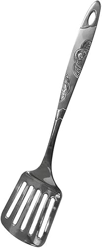 Espátula ranurada de acero inoxidable de 12-3/4 pulgadas, metal ancho con utensilios de mango largo hueco