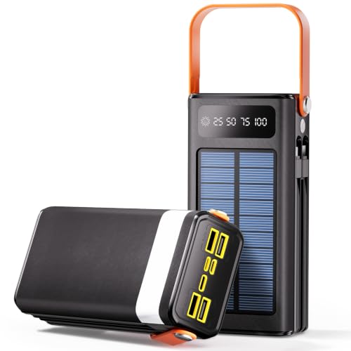 BEOSIOR Solar Battery Bank 22.5W Fast-Charging Station 50000mAh Portable Charger with LED Light Built-in Cables PC 4 Outputs 3 Inputs for Phones Tablets Laptops Camping Hiking Emergencies