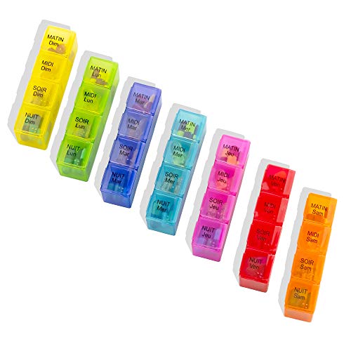 Tabtime Pillendoos (Frans) met zwarte zak voor 7 dagen, met 28 vakken voor vitaminen, voedingssupplementen en medicijnen - Image 5