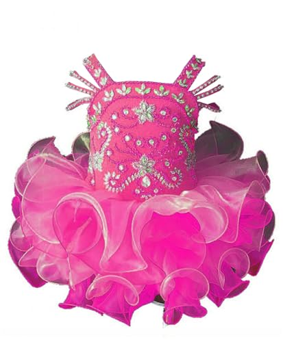 Toddler's Handmade Cupcake Pageant Dress Infant Girls Beaded Birthday Party Dress ST010 Fuchsia 05
