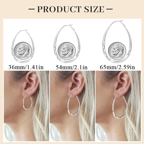 PABBEU Silver Hoop Earrings for Women Oval Hypoallergenic 925 Sterling Silver Hoop Earrings Lightwieght Large Hoops Earring for Women Trendy3