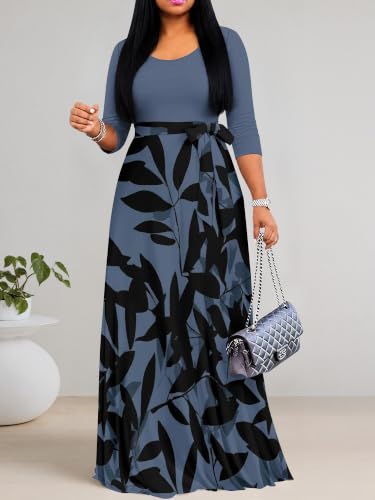 Image of PinkPatty Women's Print Maxi Dress 3 /4 Sleeve Flowy Long Dress