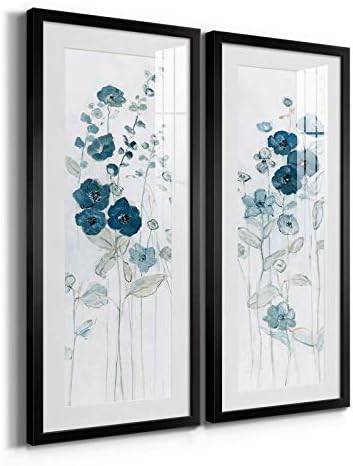 Renditions Gallery Canvas Flower Wall Art Decorations Paintings & Prints Vintage Blue Floral Modern Decor Canvas Frame Art for Bedroom Dining Room Living Room Office Home Kitchen Wall Decor - 12"x28"