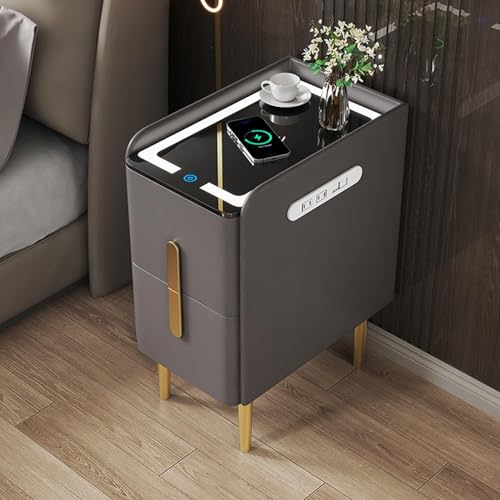 HJYBFA Mesa Auxiliar LED con cajones de Almacenamiento, mesita de Noche Moderna para Dormitorio y Sala de Estar