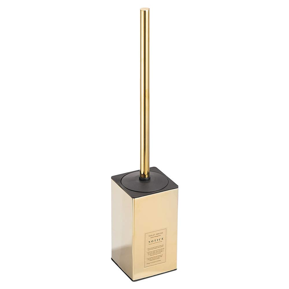Soporte de cepillo de inodoro independiente para baños Soporte de cepillo de inodoro de acero inoxidable 304 Almacenamiento resistente a la oxidación, oro pulido cuadrado de 17 pulgadas de alto