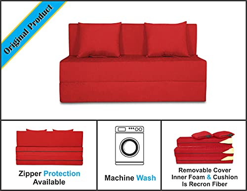 Image of Adorn India Easy 2 Seater Sofa Cum Bed Alyn 4'x 6' (Red) (1 Year Warranty)