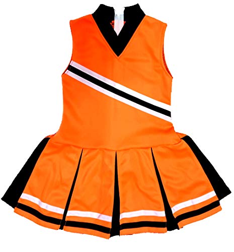 Total 2550 Little Girls' Children Kids Dress Cheerleader Cheerleading Sport School Uniform Costume V-Neck Neon-Orange/Black (S / 2-5) - Thumbnail 3