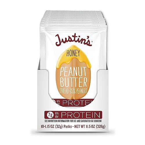 Image of Honey Peanut Butter Squeeze Packs by Justin's, Gluten-free, Non-GMO, Responsibly Sourced, Pack of 10 (1.15oz each)