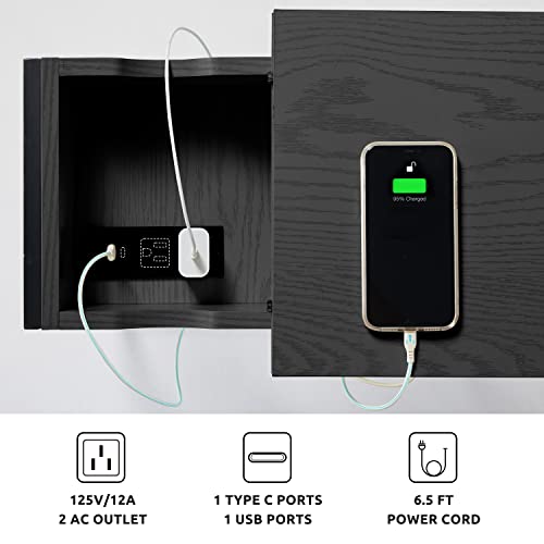 Apicizon End Table With Charging Station, Narrow Side Table With Storage Shelf For Small Spaces Bedside Nightstand With Type C & Usb Ports For Living Room, Bedroom, Slim End Table Black #TOP4