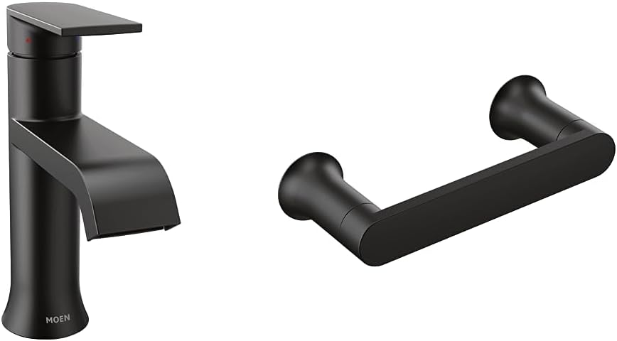 Moen Genta LX Matte Black One-Handle Single Hole Modern Bathroom Sink Faucet with Optional Deck ...