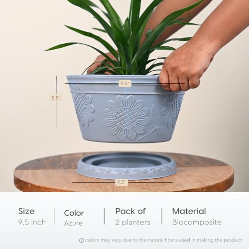 Image of Eha Earth Friendly Nile Planter 9.5 inch Planters for Home Decor| Bamboo Based Plant Pot | Pack of 2 | UV Protected Pot for Plant | Flower Pot for Living Room, for Outdoor and Indoor | Azure