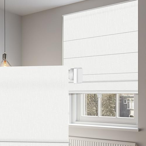 BERISSA NO Drill NO Tools Cordless Roman Shades Blackout and Heat Blocking for Interior Windows Roman Blinds, Custom Privacy Linen Roman Window Shades(35