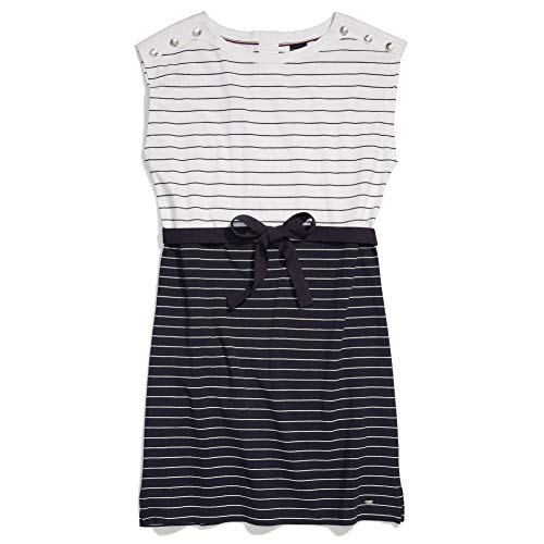 Tommy Hilfiger Women's Adaptive Striped Dress with Magnetic Closure at Neck, Masters Navy/Bright White-PT, S